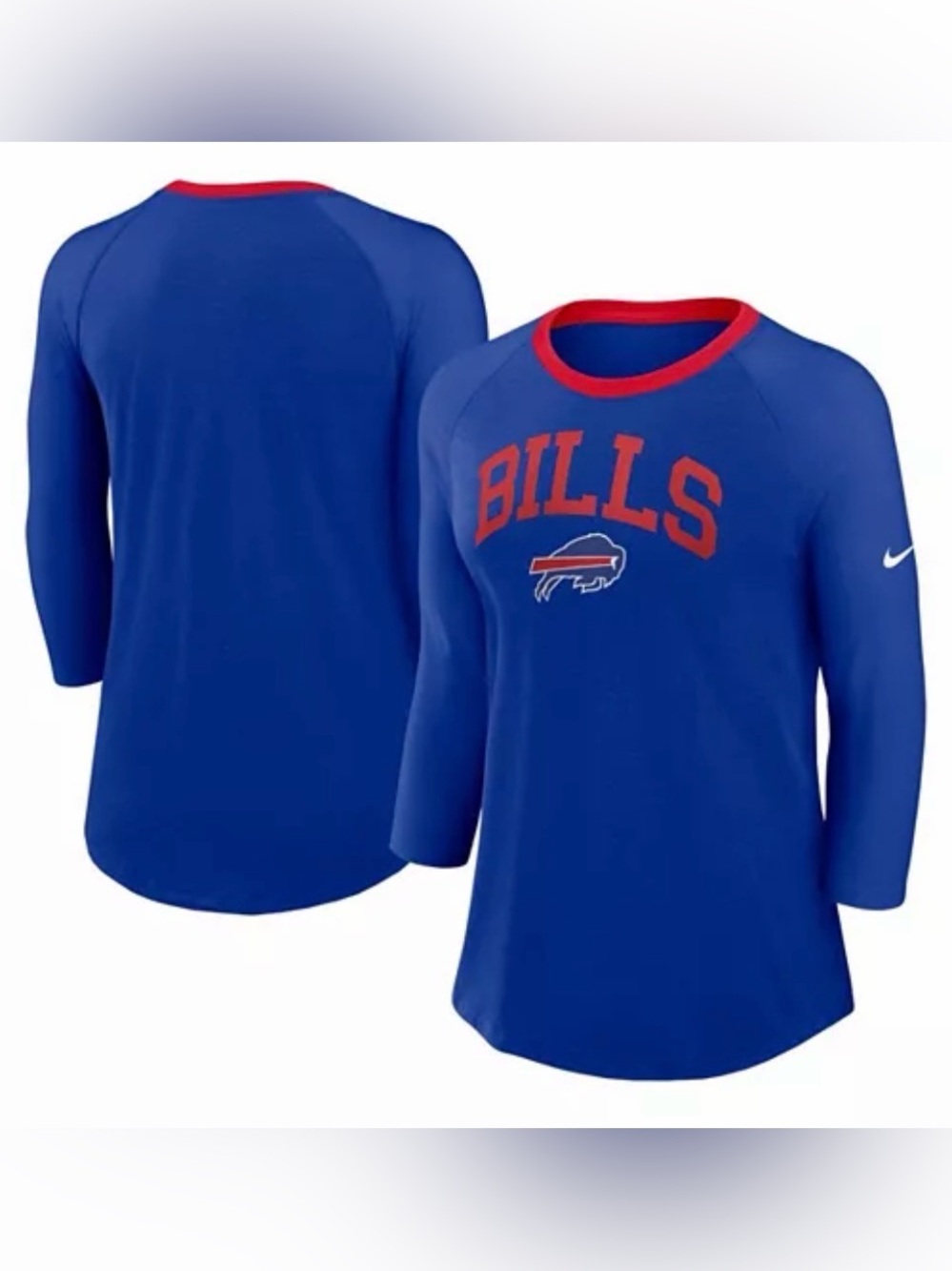 NWT Women's Large Royal Buffalo Bills Raglan 3/4 Sleeve T-Shirt